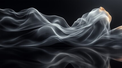 Poster - Delicate wisps of translucent fabric flowing gracefully on a reflective surface