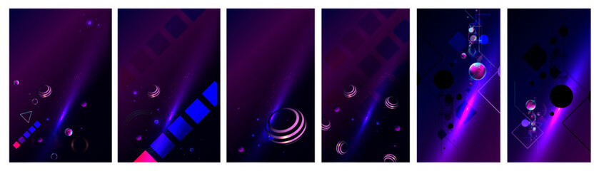 Wall Mural - Set of banner style of cosmos universe stars galaxy dark blue 3d futuristic background modern planets neon