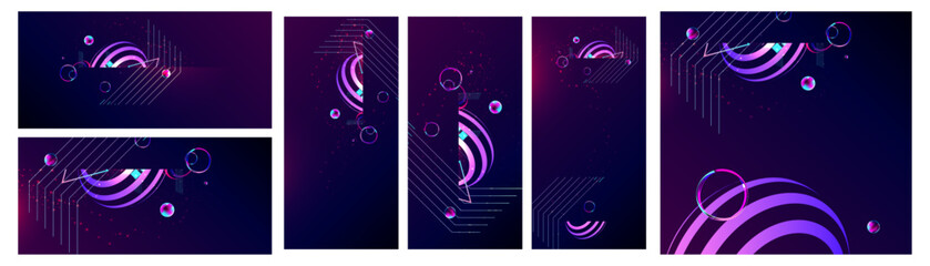 Wall Mural - Set of banner style of cosmos universe stars galaxy dark blue 3d futuristic background modern planets neon