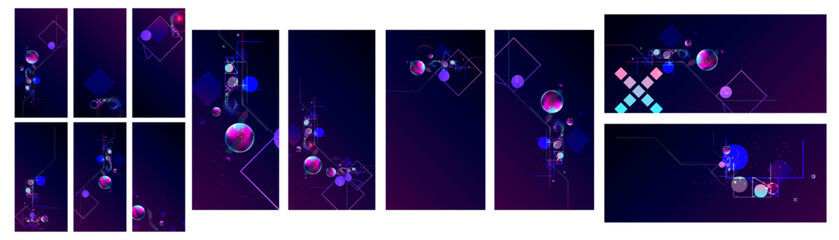 Wall Mural - Set of banner style of cosmos universe stars galaxy dark blue 3d futuristic background modern planets neon