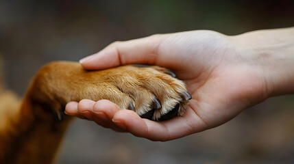 Canvas Print - A hand gently holds a dog's paw, symbolizing companionship and trust.