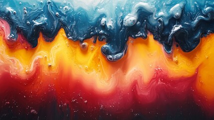 Poster - Colorful fluid art with vibrant orange and blue waves blending together in an abstract design