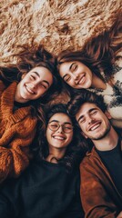 Canvas Print - A group of four people laying on a rug together, AI