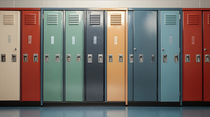 Sticker - A row of colorful school lockers in a hallway.