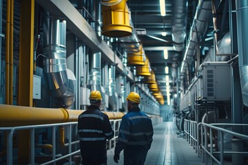 Industrial workers in action, captured in a bustling factory setting