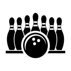 Wall Mural - Black silhouette sport bowling target hit strike ball icon and vector illustration