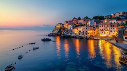 beautiful sunset on an italian coast with yachts and things