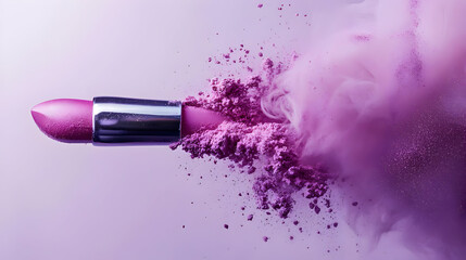 Poster - A vibrant pink lipstick surrounded by a cloud of powder.