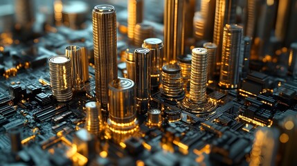 Poster - Detailed 3D Rendered Economic and Financial Market Analytics Dashboard