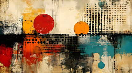 Wall Mural - Abstract artwork featuring circles and textures in vibrant colors.