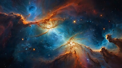 space abstract background nebula supernova galaxy science fiction golden blue lights digital design