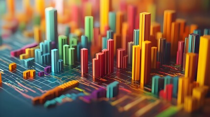Poster - 3D Rendered Economics and Market Trends Visualization with Financial Graph and Data Analytics