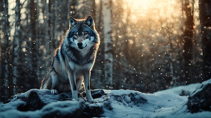 Canvas Print - Wolf in the Winter Forest