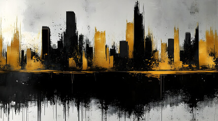 Wall Mural - Abstract city skyline with black and gold colors.