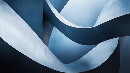 Poster - abstract curves in blue hues with soft light shadows highlighting the flowing lines and shapes