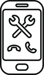 Sticker - Mobile phone is displaying crossed wrenches, indicating it needs repair, along with phone icons, suggesting a repair service contact