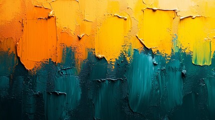 Poster - vibrant abstract painting with bold orange, yellow, and teal shades blending together