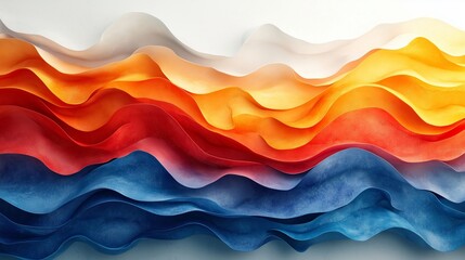 Poster - Colorful waves of textured paper in gradients of orange, pink, and blue arranged harmoniously on a light background
