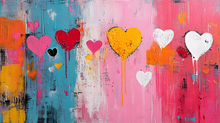 Poster - Colorful abstract artwork featuring hearts on a vibrant background.