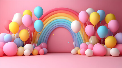 Canvas Print - Colorful balloon and rainbow decoration for celebrations.