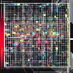Canvas Print - Vibrant Grid of Multicolored Squares on Dark Background