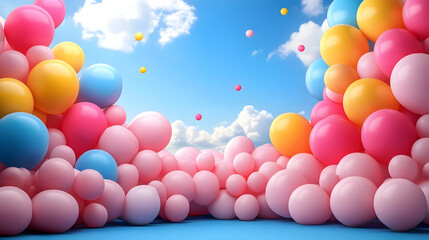 Poster - Colorful balloons in a bright sky create a festive atmosphere.