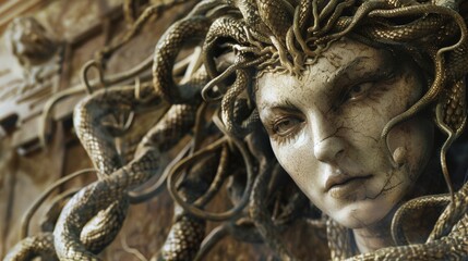 Wall Mural - goddess medusa made of stone