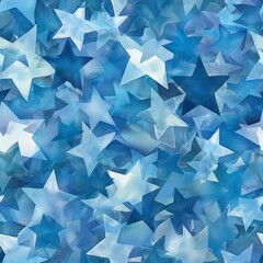 This chic blue pattern showcases blue five-pointed stars on a watercolor background, blending modern style with artistic flair for a fresh, sophisticated look.