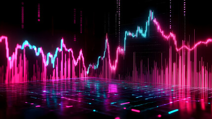 Canvas Print - Digital graph visualization with colorful data trends.