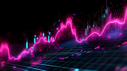 Sticker - Digital stock market graph with vibrant pink and blue colors.