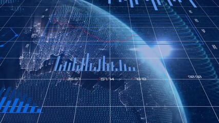 Sticker - Financial data charts and graphs animation over Earth from space