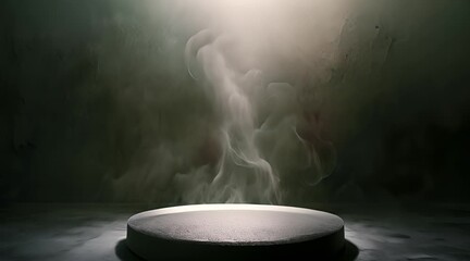 Wall Mural - Product Showcase. Classic charm on black background. Abstract white smoke texture on vintage backdrop