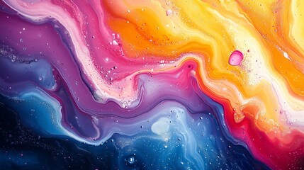 Poster - Colorful abstract fluid art showcasing vibrant swirls and patterns in shades of pink, orange, purple, and blue