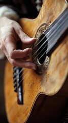 Poster - Close-up of a finger playing an acoustic guitar.