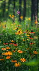 Poster - Vibrant Wildflowers in a Lush Forest.