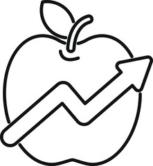 Poster - line art vector of an apple with a rising arrow symbolizing growth
