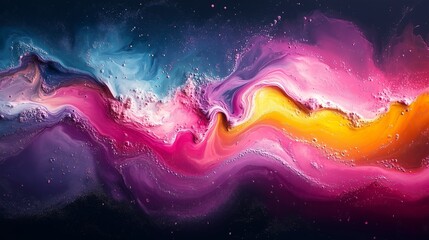 Poster - colorful abstract waves of pink, blue, and yellow with fluid texture in a vibrant background