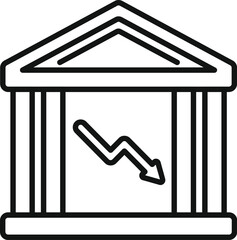 Poster - Line icon representing a bank with a chart showing economic losses