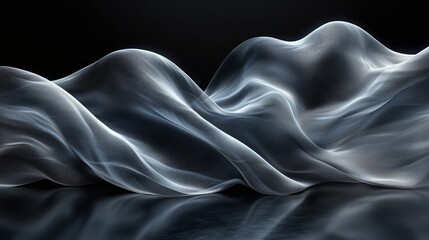 Poster - Flowing translucent fabric waves captured in dramatic lighting against a dark backdrop