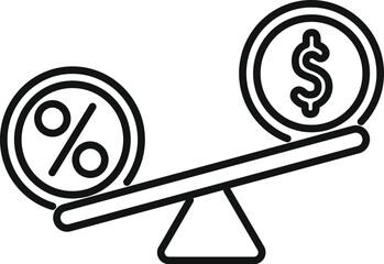 Poster - Seesaw showing balance between percentage symbol and dollar sign for interest rate, profit, and financial concept
