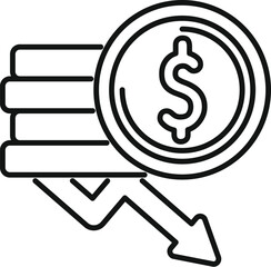 Poster - line drawing of a dollar coin and a down arrow symbolizing a financial crisis