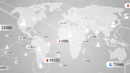 Poster - Global user data distribution animation over world map with numerical statistics