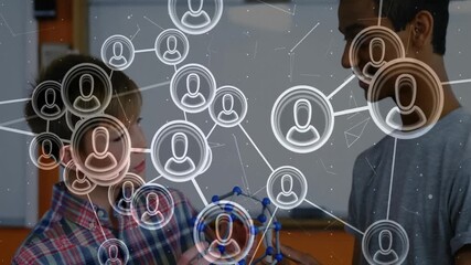 Poster - Network of connections animation over students studying molecular model in classroom