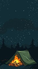 Wall Mural - Campfire under the starry sky.