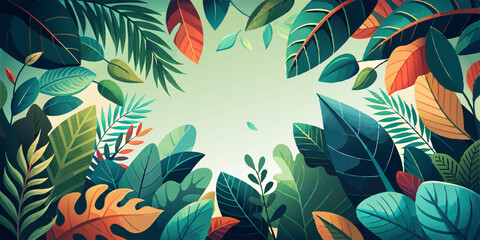 many leaves, empty space in the center, vector illustration flat 2