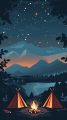 Wall Mural - Campfire under the stars.