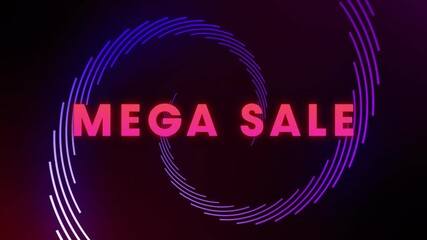 Sticker - Mega Sale text animation over swirling neon lines on dark background