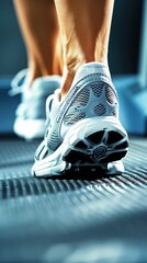 Poster - Closeup of running shoes on treadmill.