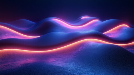 Poster - Abstract glowing waves with purple and blue hues in a dark environment