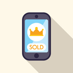 Poster - smartphone is showing a sold status with a crown icon, representing winning an online auction